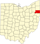 Map of Ohio highlighting Mahoning County